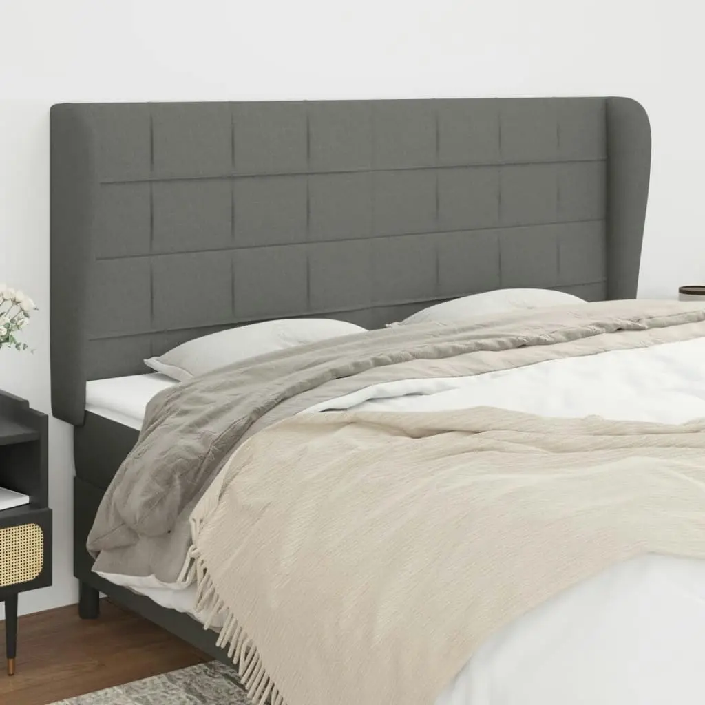 Headboard with Ears Dark Grey 203x23x118/128 cm Fabric 3117979