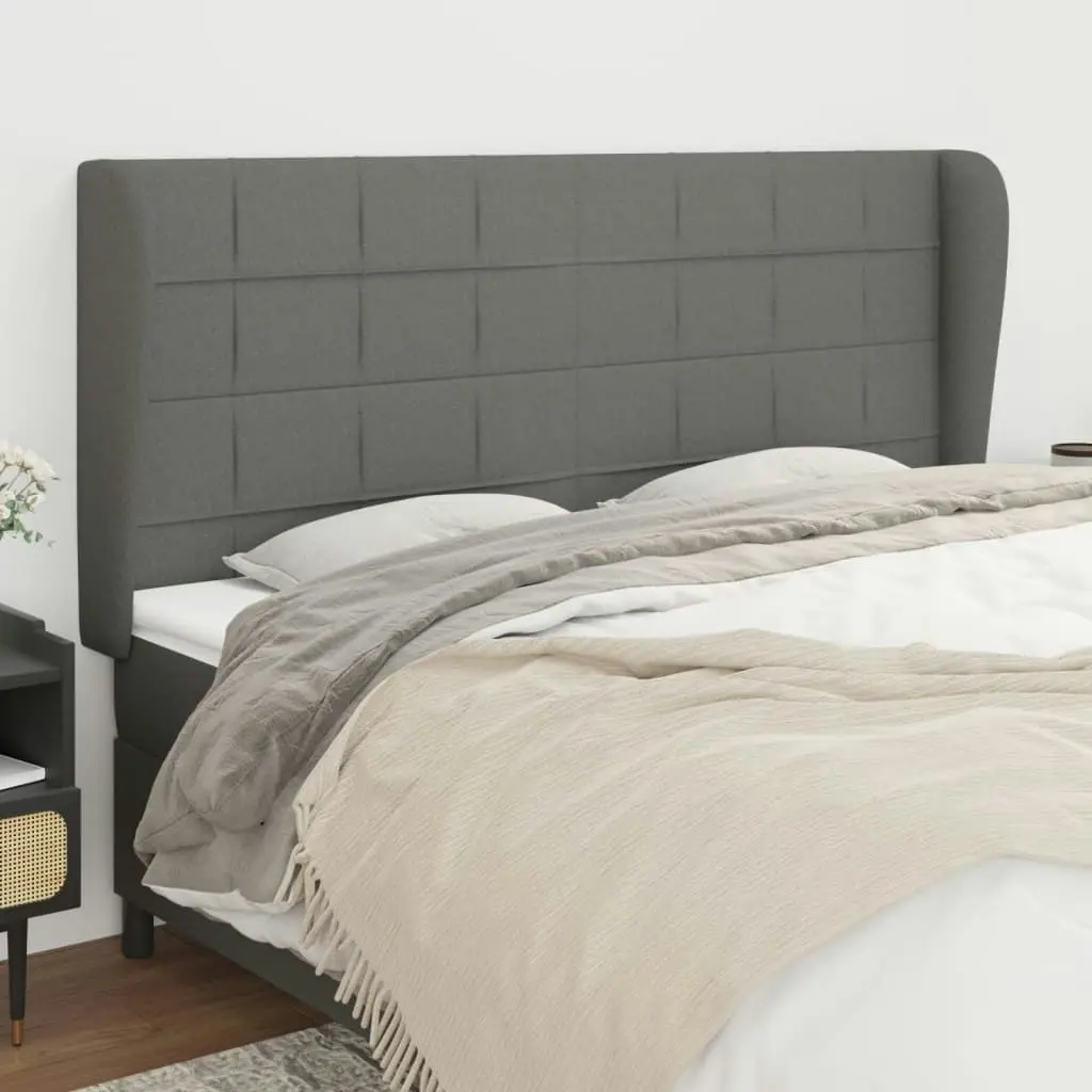 Headboard with Ears Dark Grey 163x23x118/128 cm Fabric 3117963