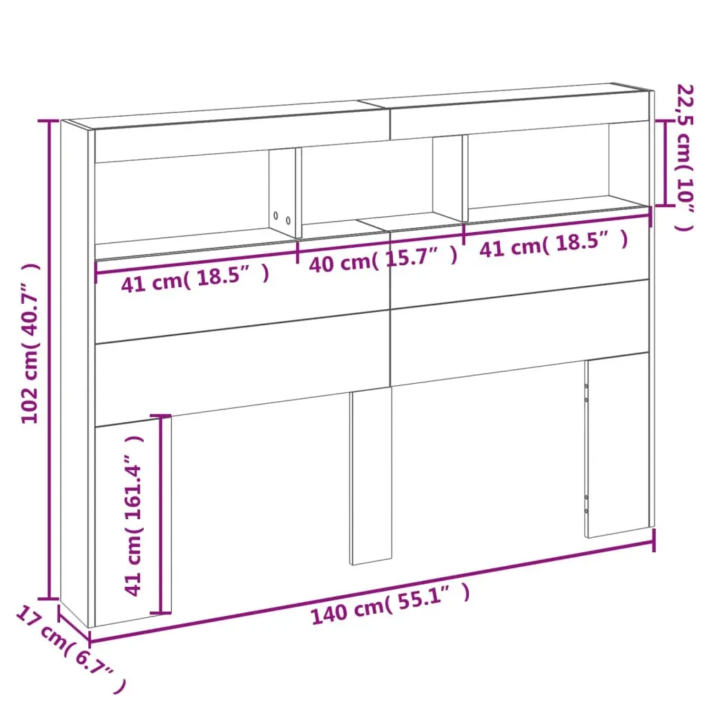 Headboard Cabinet with LED Black 140x17x102 cm 839197