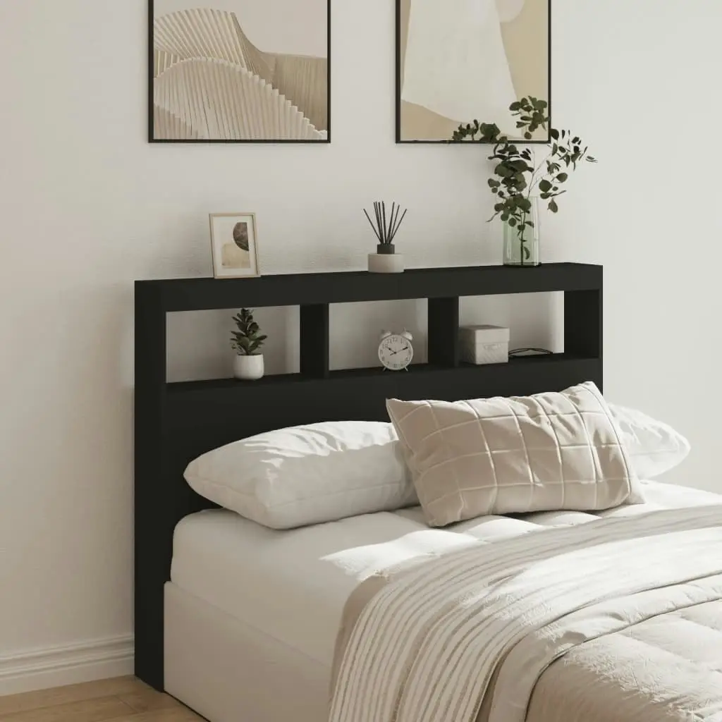 Headboard Cabinet with LED Black 140x17x102 cm 839197