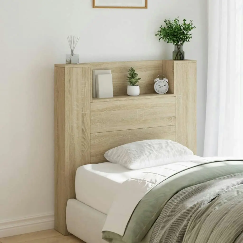 Headboard Cabinet with LED Sonoma Oak 100x16.5x103.5 cm 839233