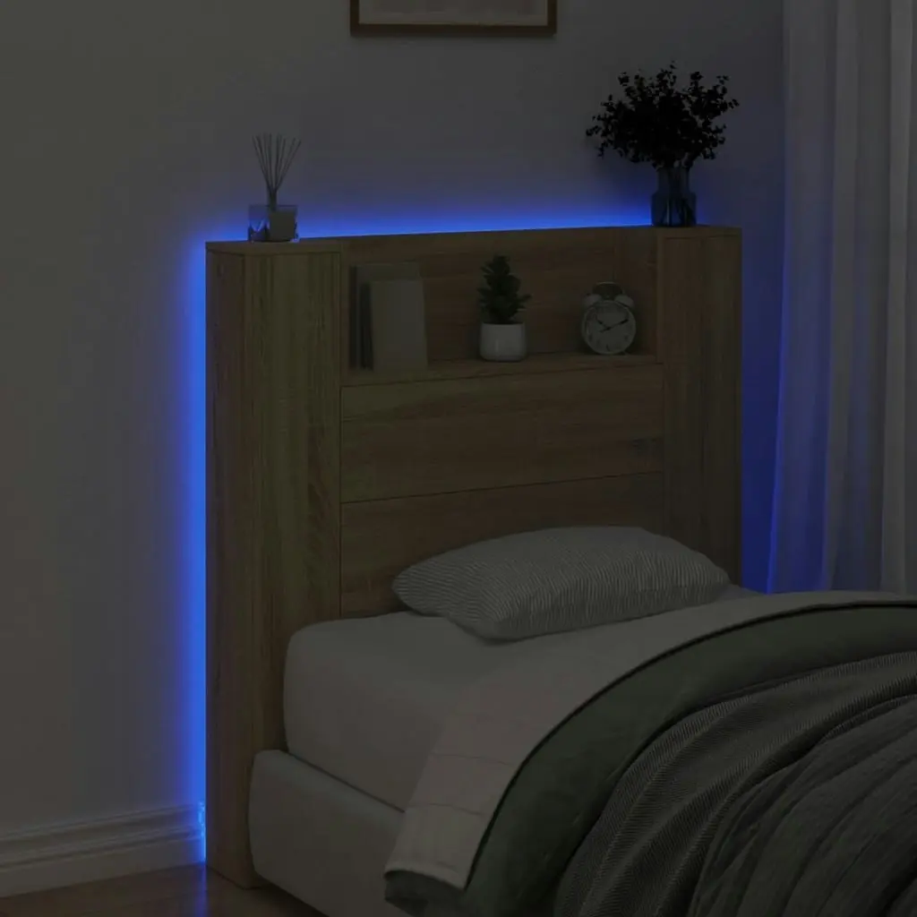 Headboard Cabinet with LED Sonoma Oak 100x16.5x103.5 cm 839233