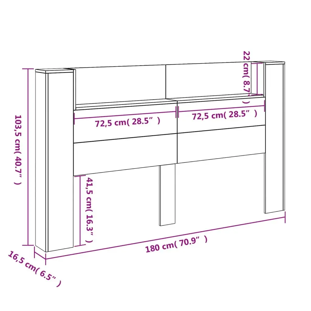 Headboard Cabinet with LED Sonoma Oak 180x16.5x103.5 cm 839261