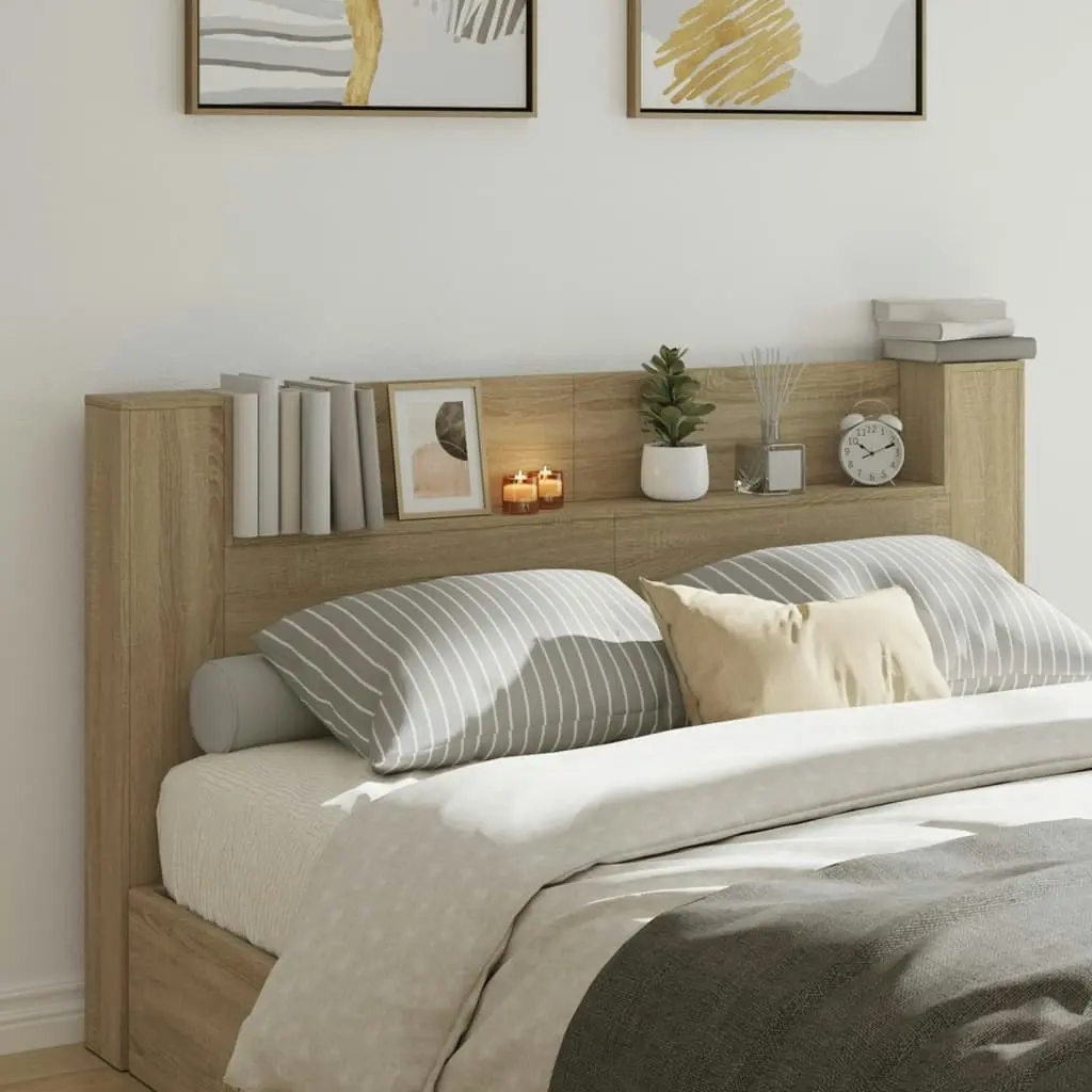 Headboard Cabinet with LED Sonoma Oak 180x16.5x103.5 cm 839261