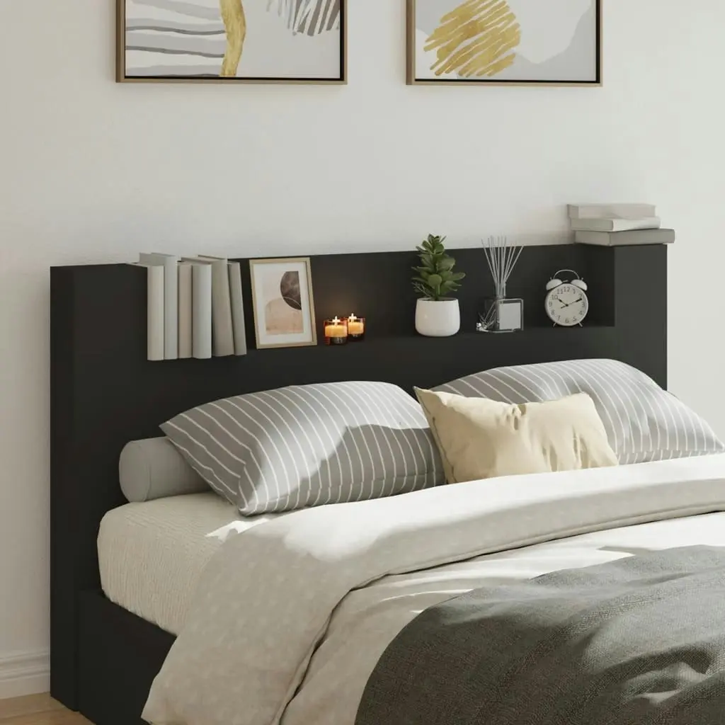 Headboard Cabinet with LED Black 180x16.5x103.5 cm 839260