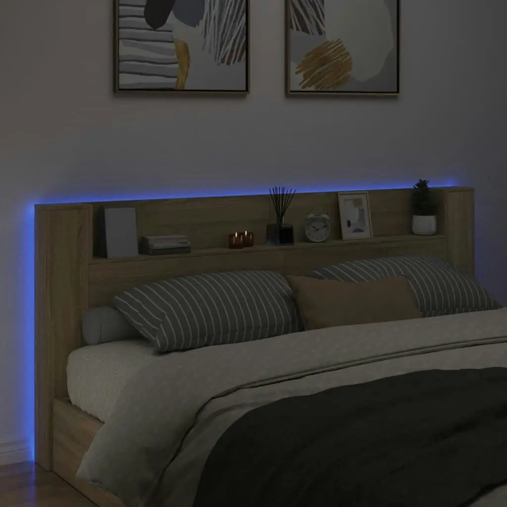 Headboard Cabinet with LED Sonoma Oak 220x16.5x103.5 cm 839275