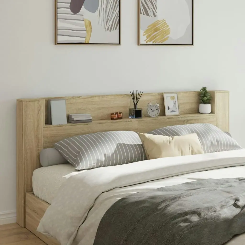 Headboard Cabinet with LED Sonoma Oak 220x16.5x103.5 cm 839275