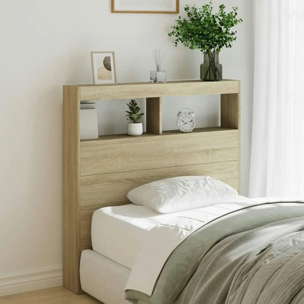 Headboard Cabinet with LED Sonoma Oak 100x17x102 cm 839184