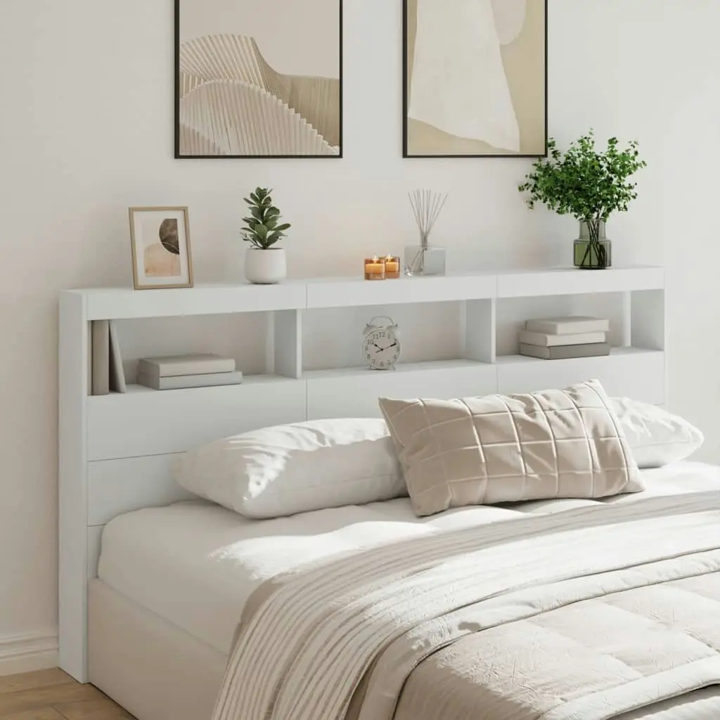 Headboard Cabinet with LED White 200x17x102 cm 839217