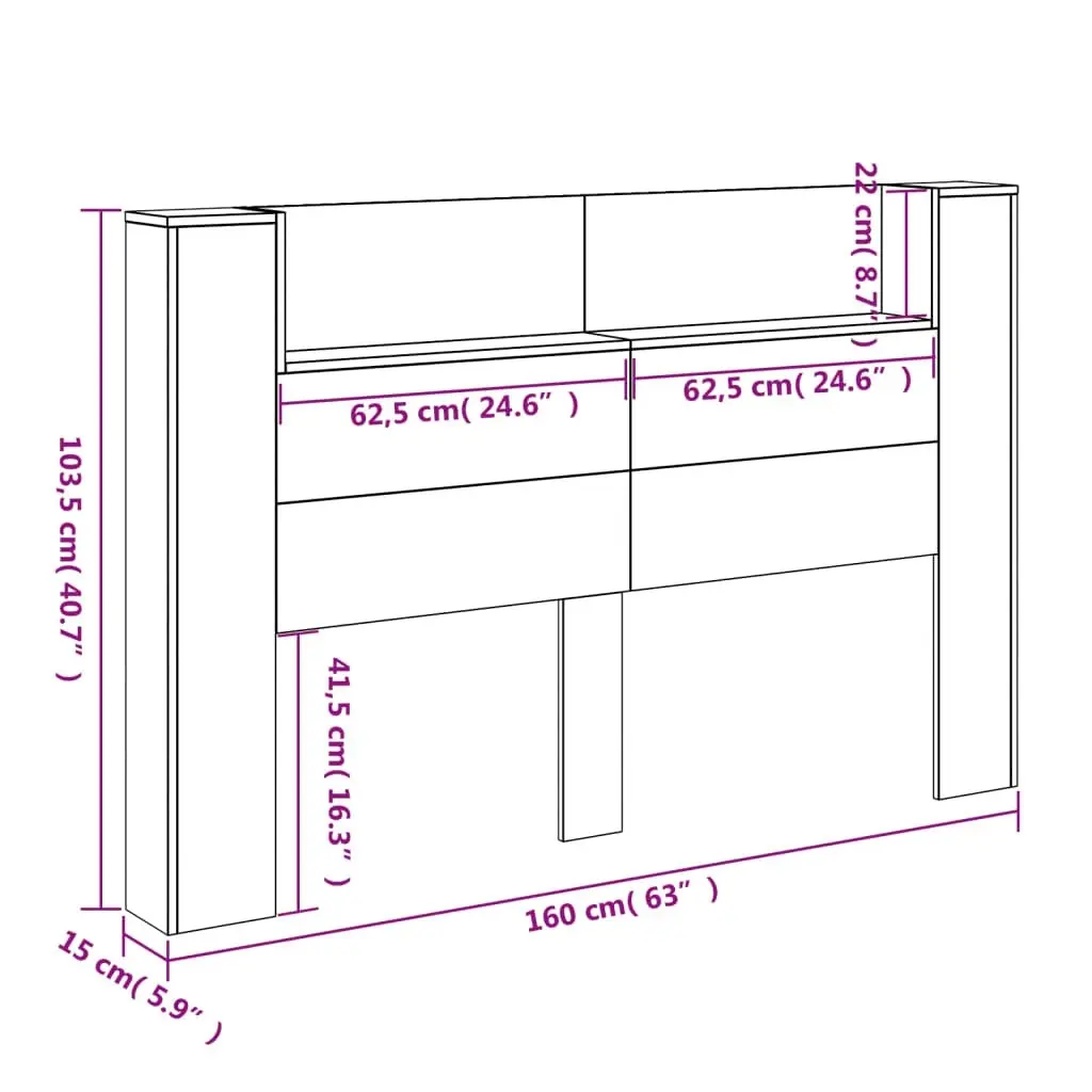 Headboard Cabinet with LED White 160x16.5x103.5 cm 839252