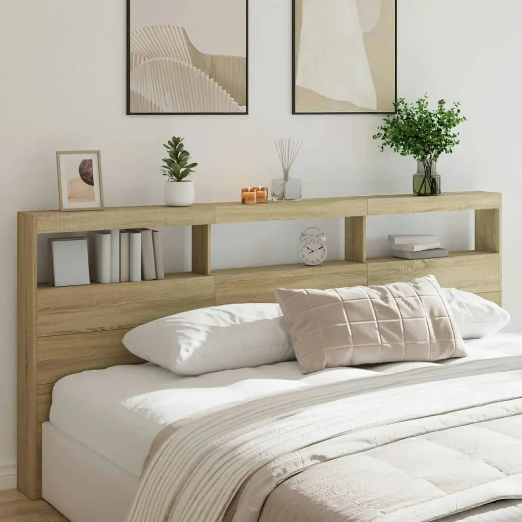 Headboard Cabinet with LED Sonoma Oak 220x17x102 cm 839226