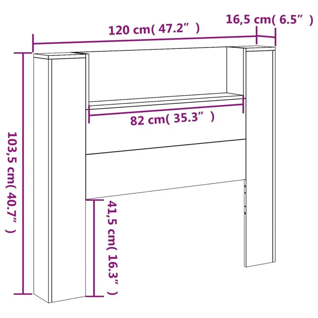 Headboard Cabinet with LED White 120x16.5x103.5 cm 839238