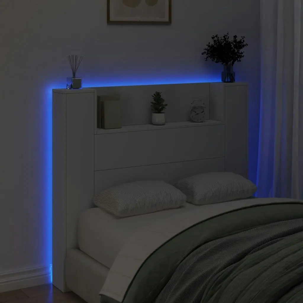 Headboard Cabinet with LED White 120x16.5x103.5 cm 839238