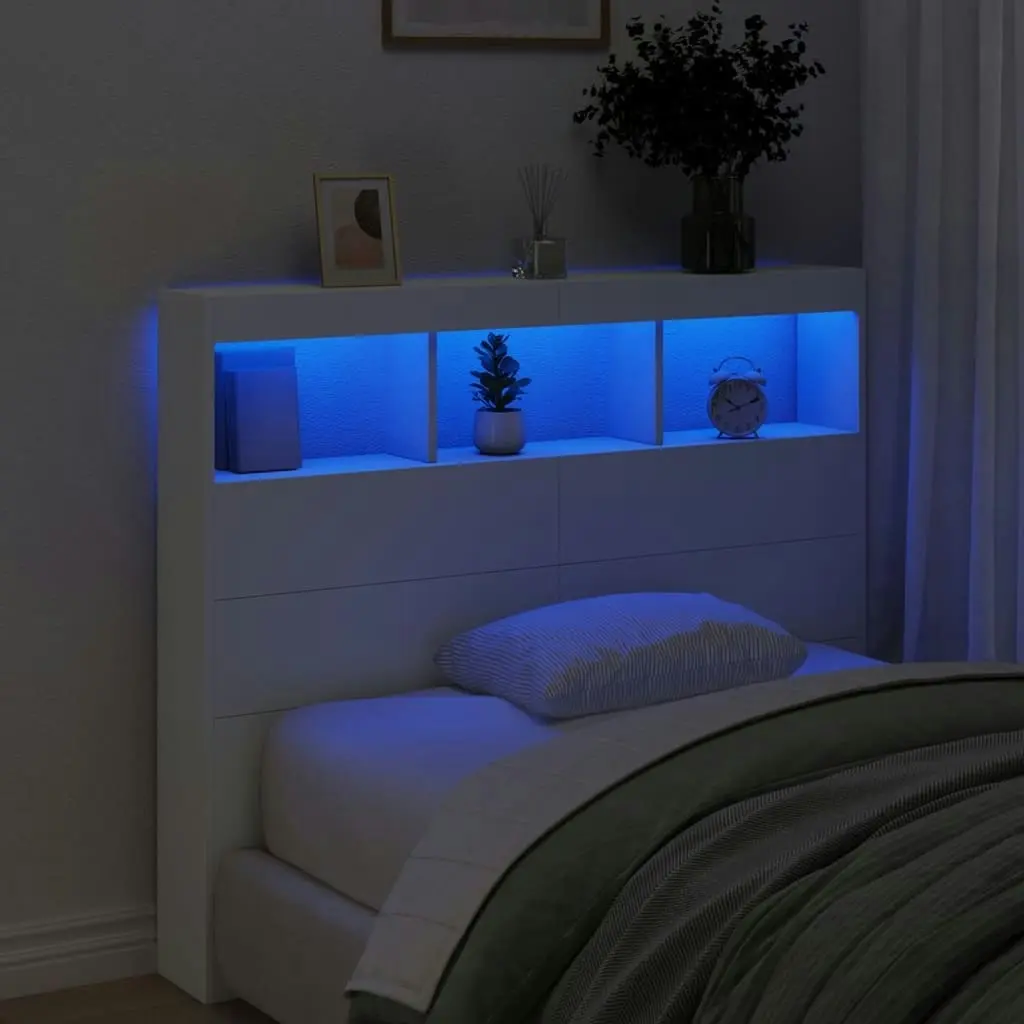 Headboard Cabinet with LED White 120x17x102 cm 839189