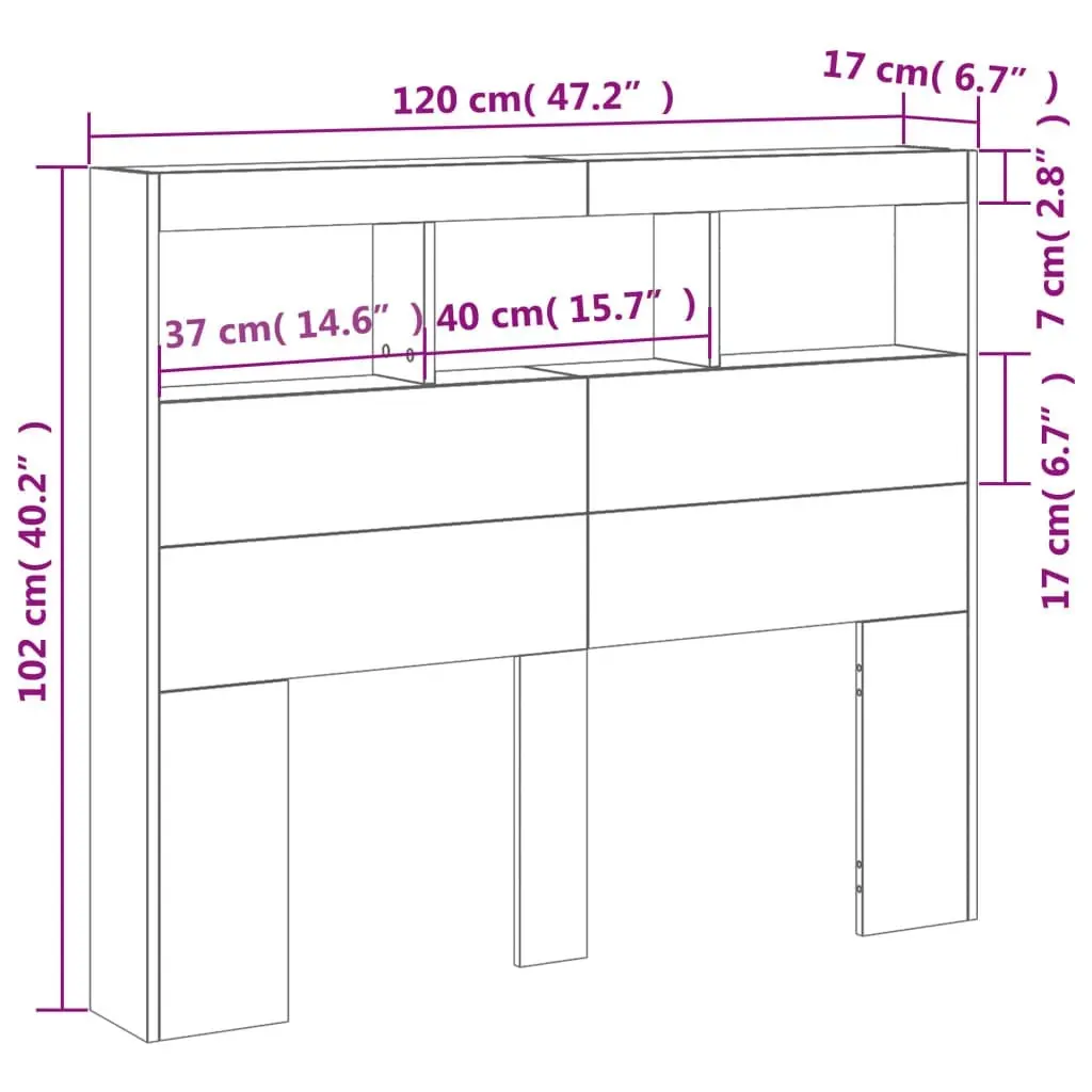 Headboard Cabinet with LED White 120x17x102 cm 839189