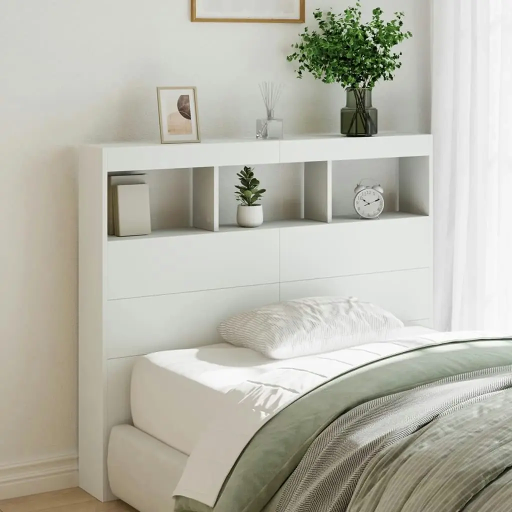 Headboard Cabinet with LED White 120x17x102 cm 839189