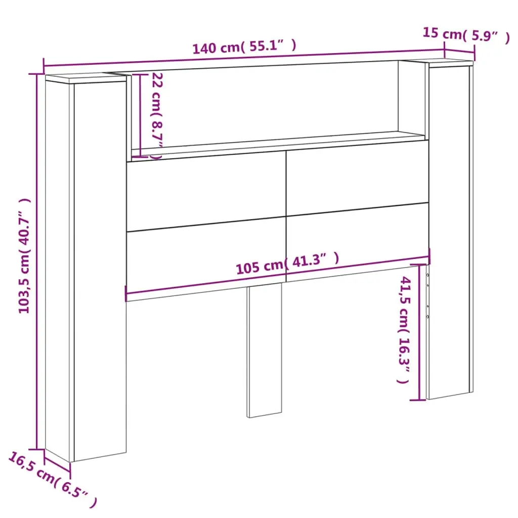 Headboard Cabinet with LED Black 140x16.5x103.5 cm 839246