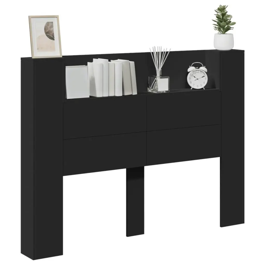 Headboard Cabinet with LED Black 140x16.5x103.5 cm 839246