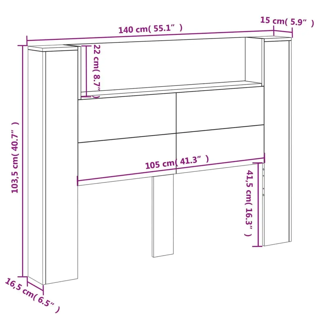 Headboard Cabinet with LED White 140x16.5x103.5 cm 839245