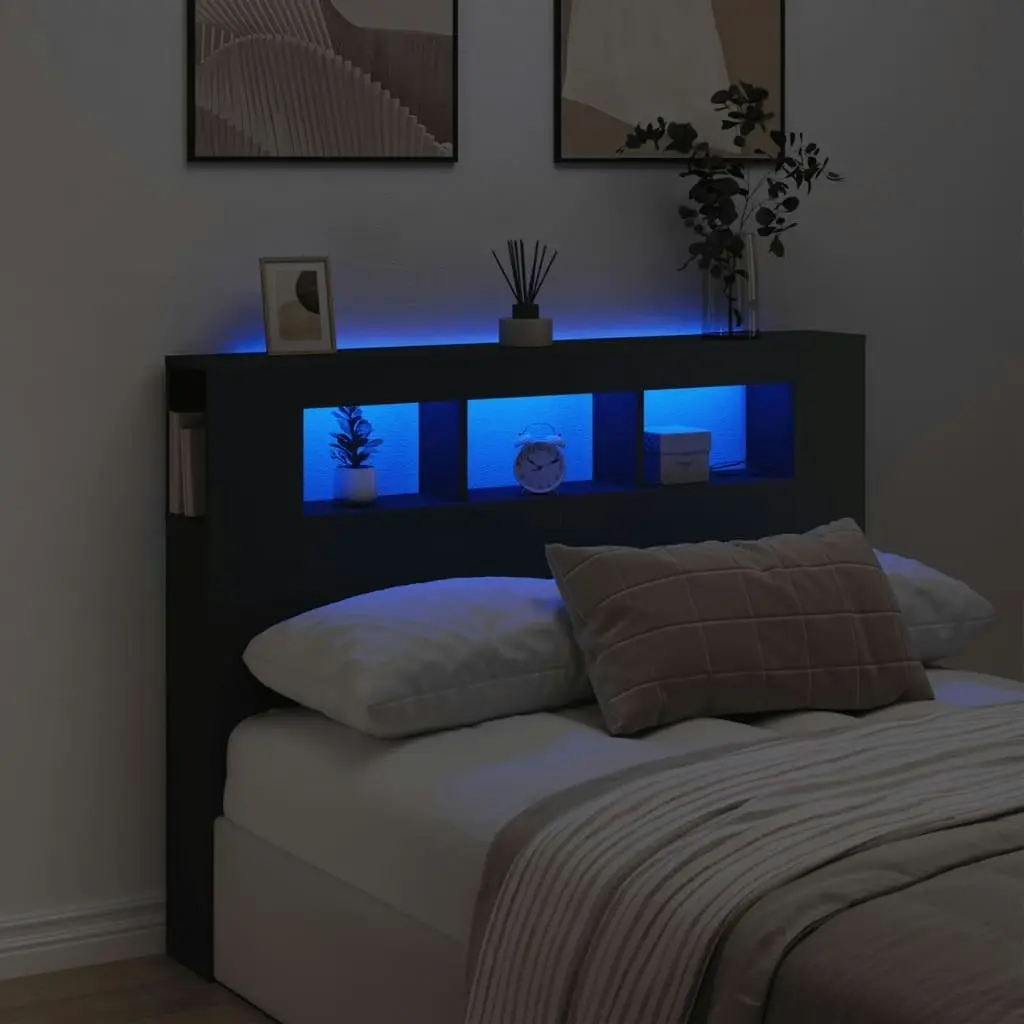 LED Headboard Black 140x18.5x103.5 cm Engineered Wood 837345