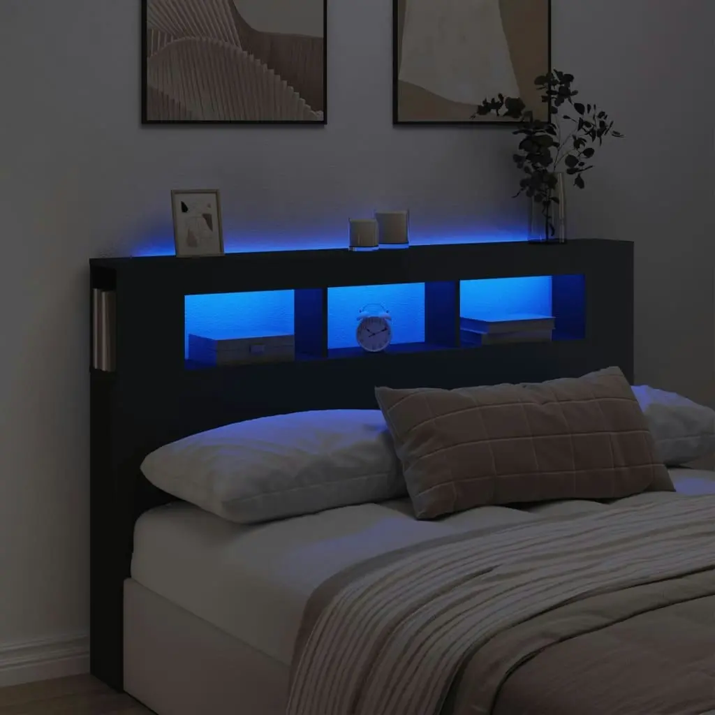 LED Headboard Black 160x18.5x103.5 cm Engineered Wood 837352