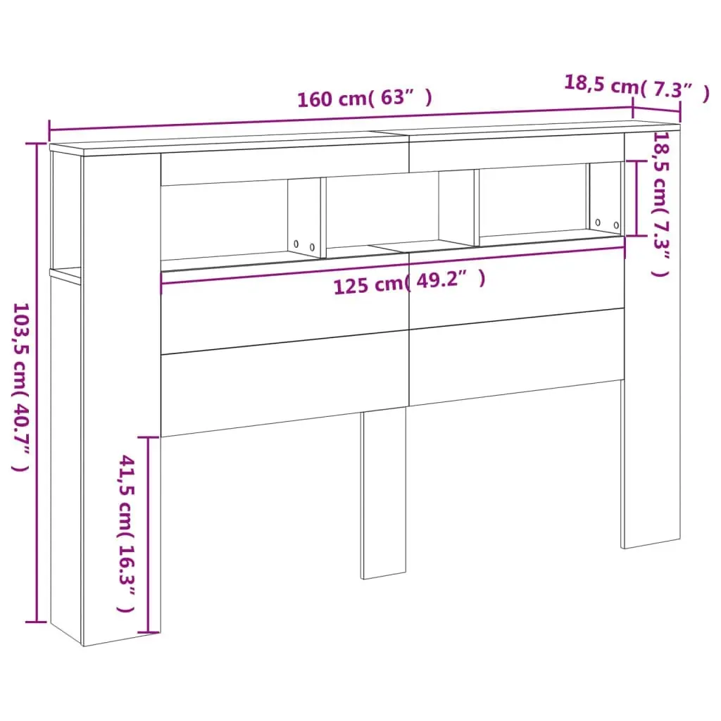 LED Headboard Black 160x18.5x103.5 cm Engineered Wood 837352