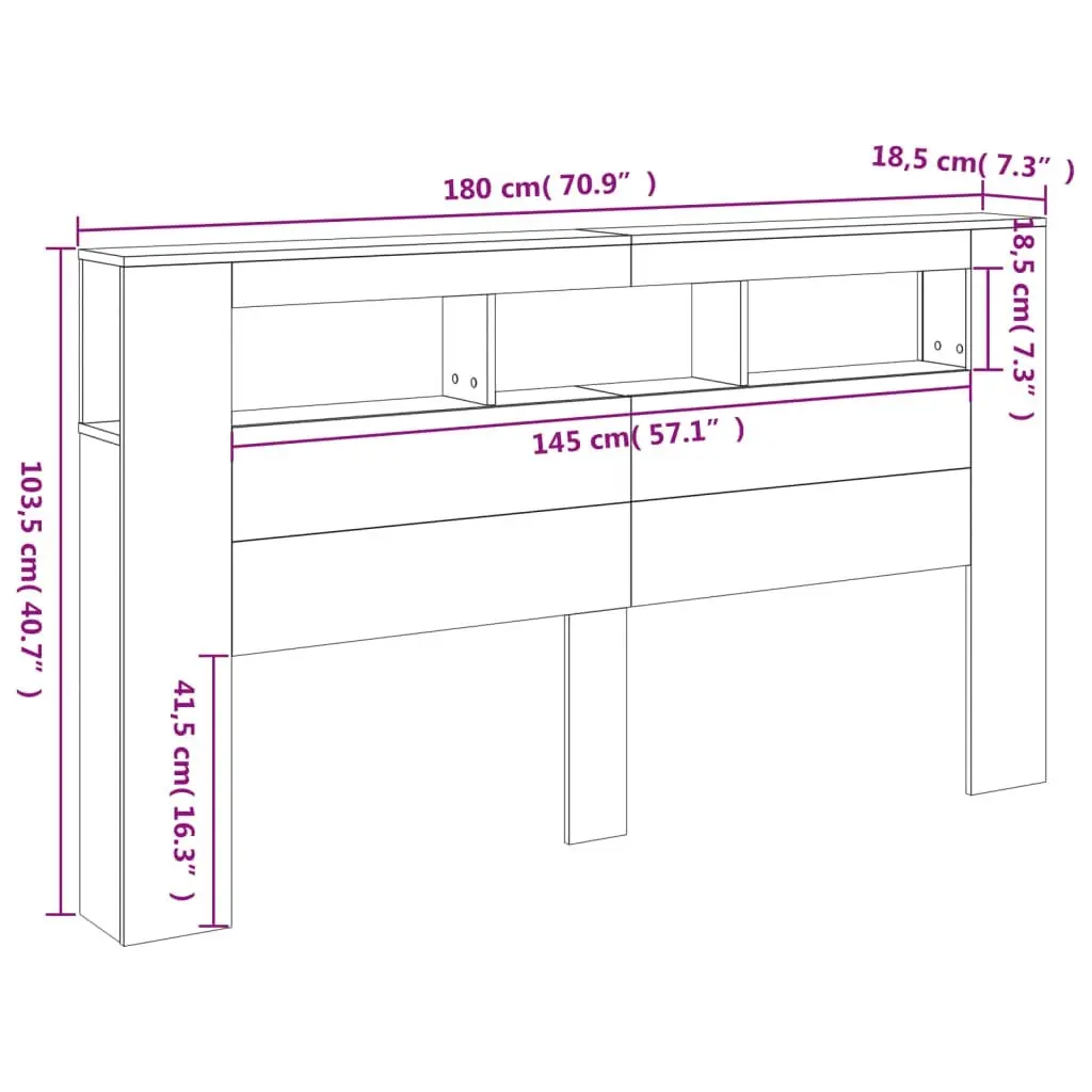 LED Headboard Black 180x18.5x103.5 cm Engineered Wood 837359