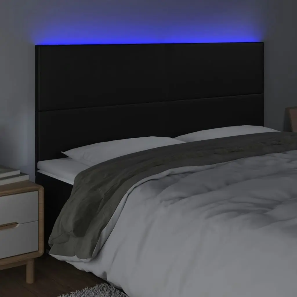 LED Headboard Black 200x5x118/128 cm Faux Leather 3122252