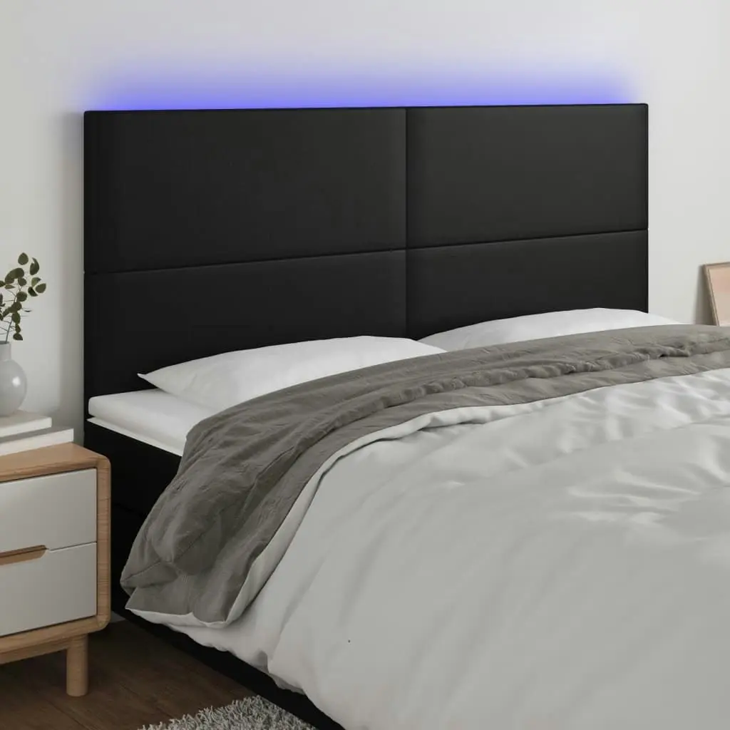 LED Headboard Black 200x5x118/128 cm Faux Leather 3122252