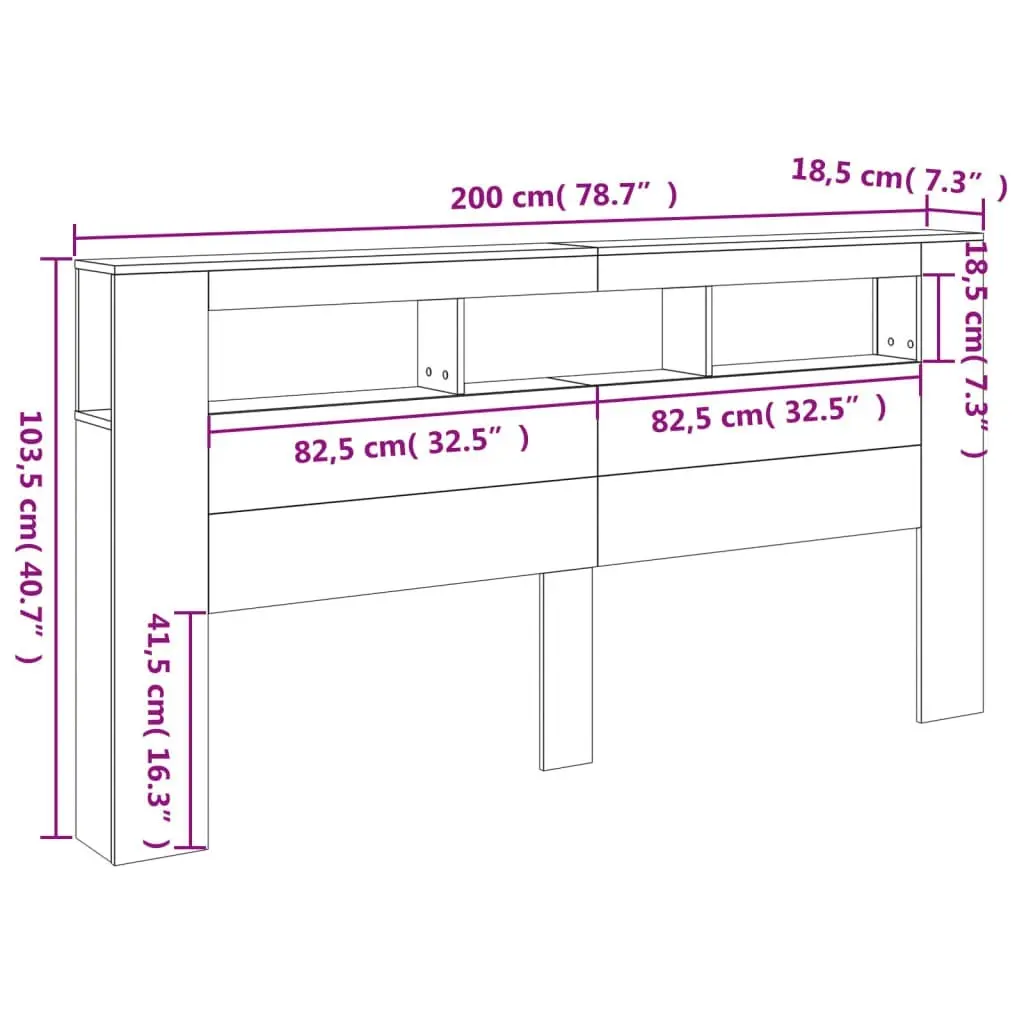 LED Headboard Black 200 cm Engineered Wood 837366