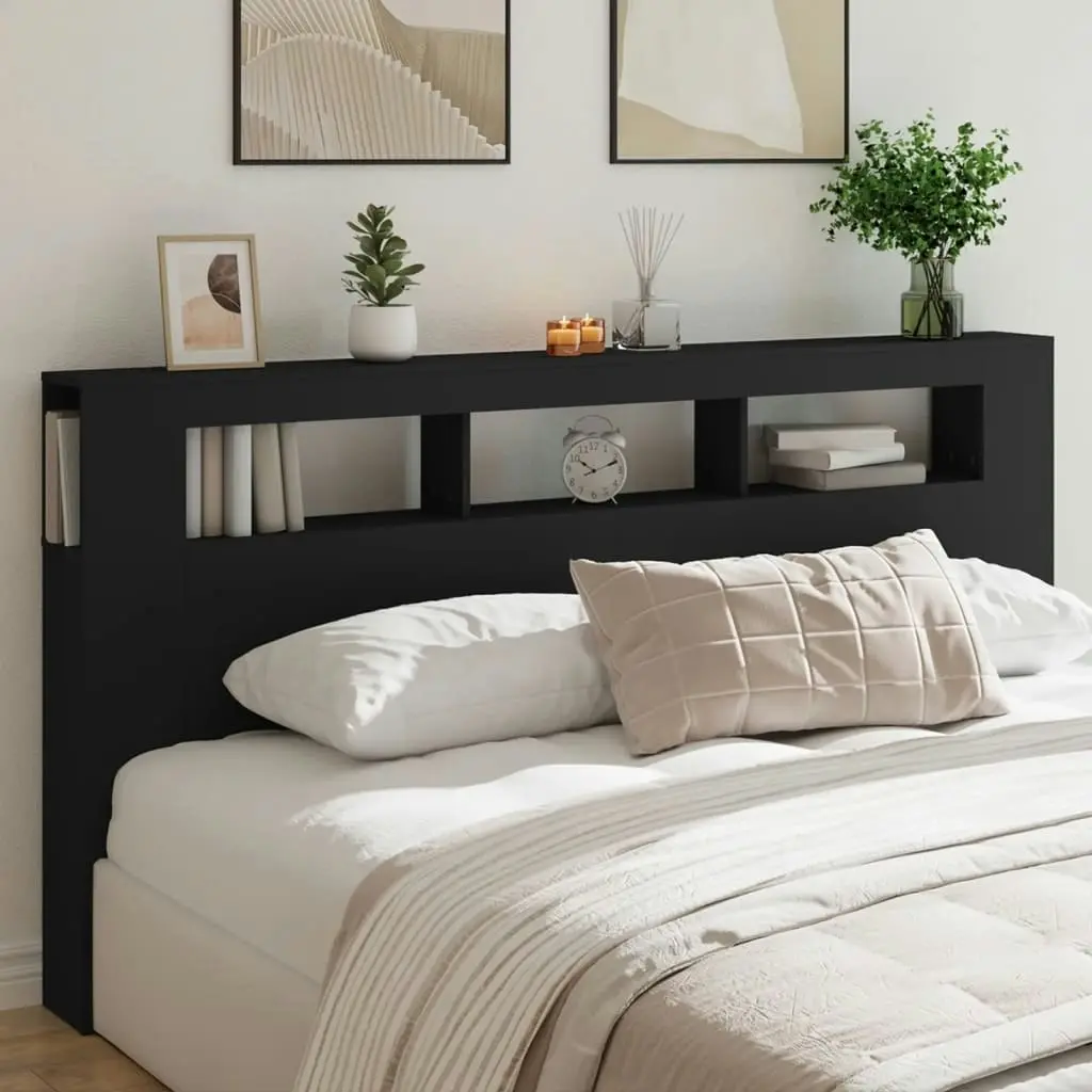 LED Headboard Black 200 cm Engineered Wood 837366