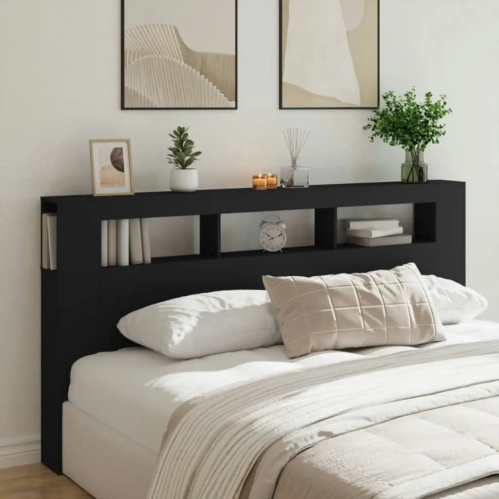 LED Headboard Black 200 cm Engineered Wood 837366