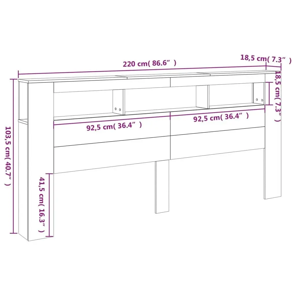 LED Headboard Black 220x18.5x103.5 cm Engineered Wood 837373