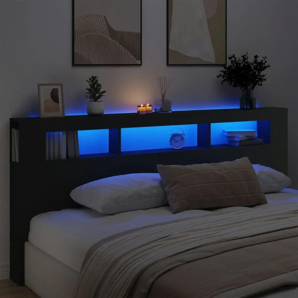 LED Headboard Black 220x18.5x103.5 cm Engineered Wood 837373