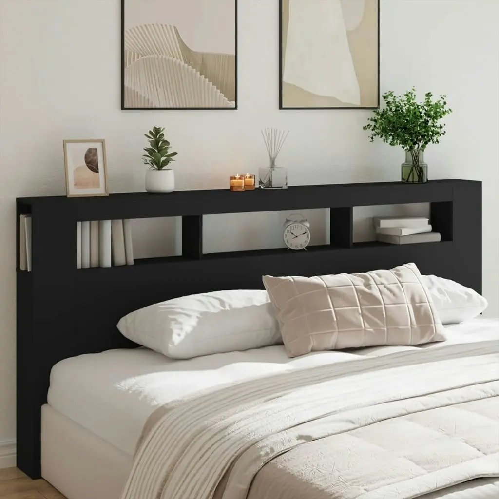 LED Headboard Black 220x18.5x103.5 cm Engineered Wood 837373