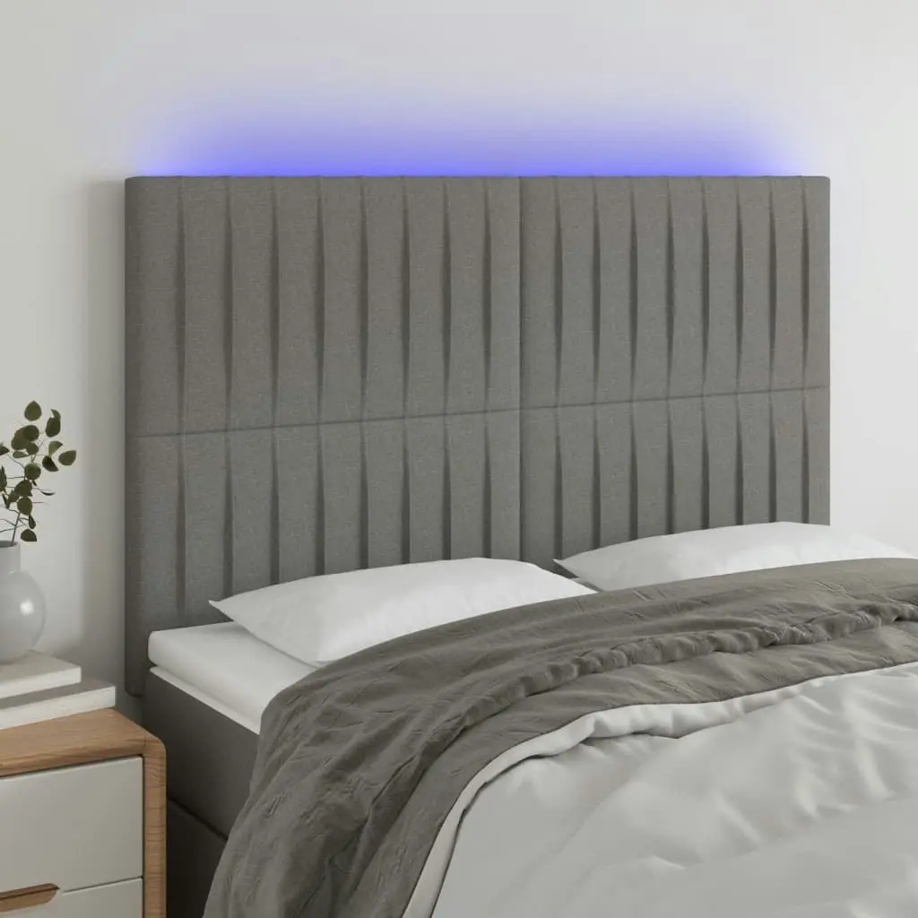 LED Headboard Dark Grey 144x5x118/128 cm Fabric 3122661