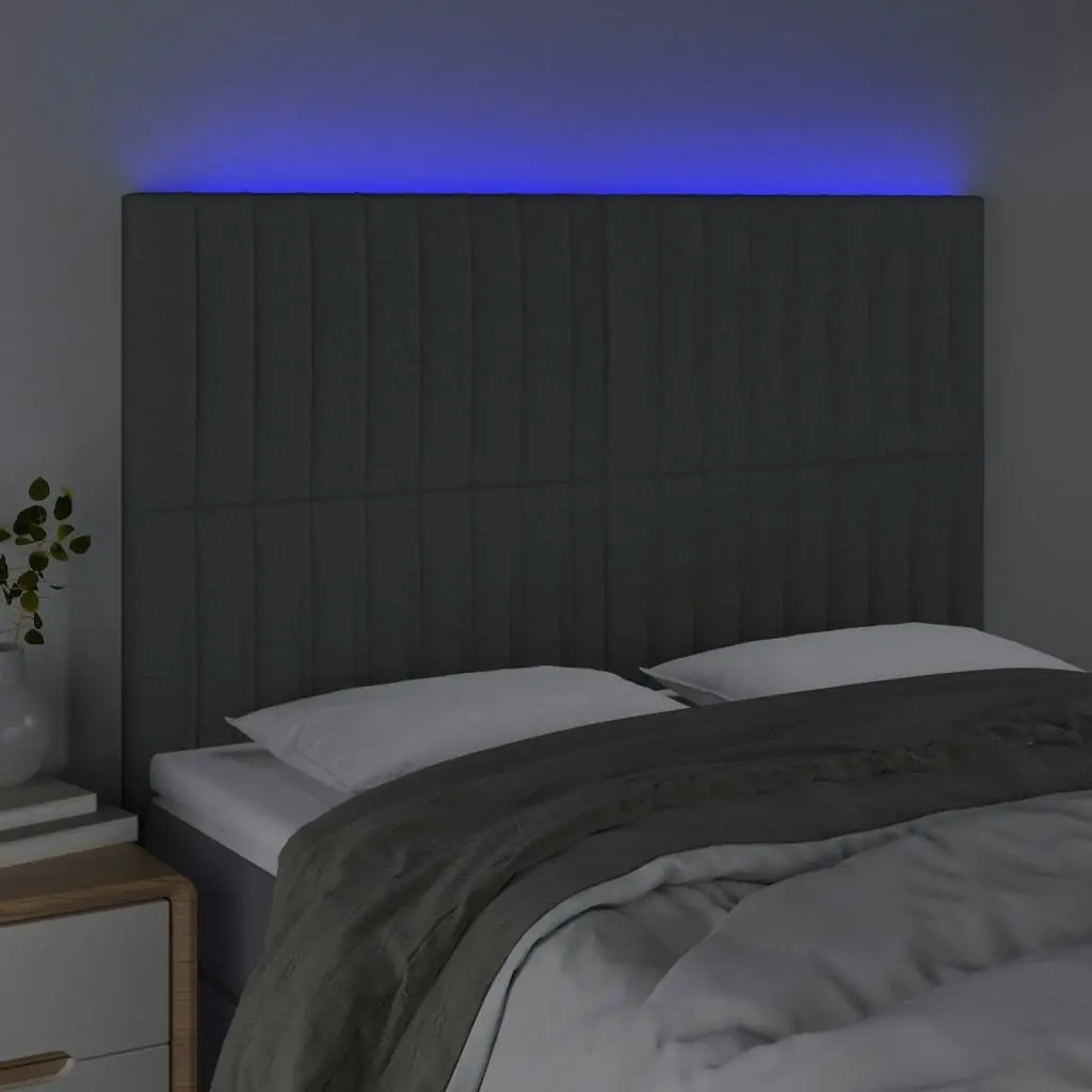 LED Headboard Dark Grey 144x5x118/128 cm Fabric 3122661