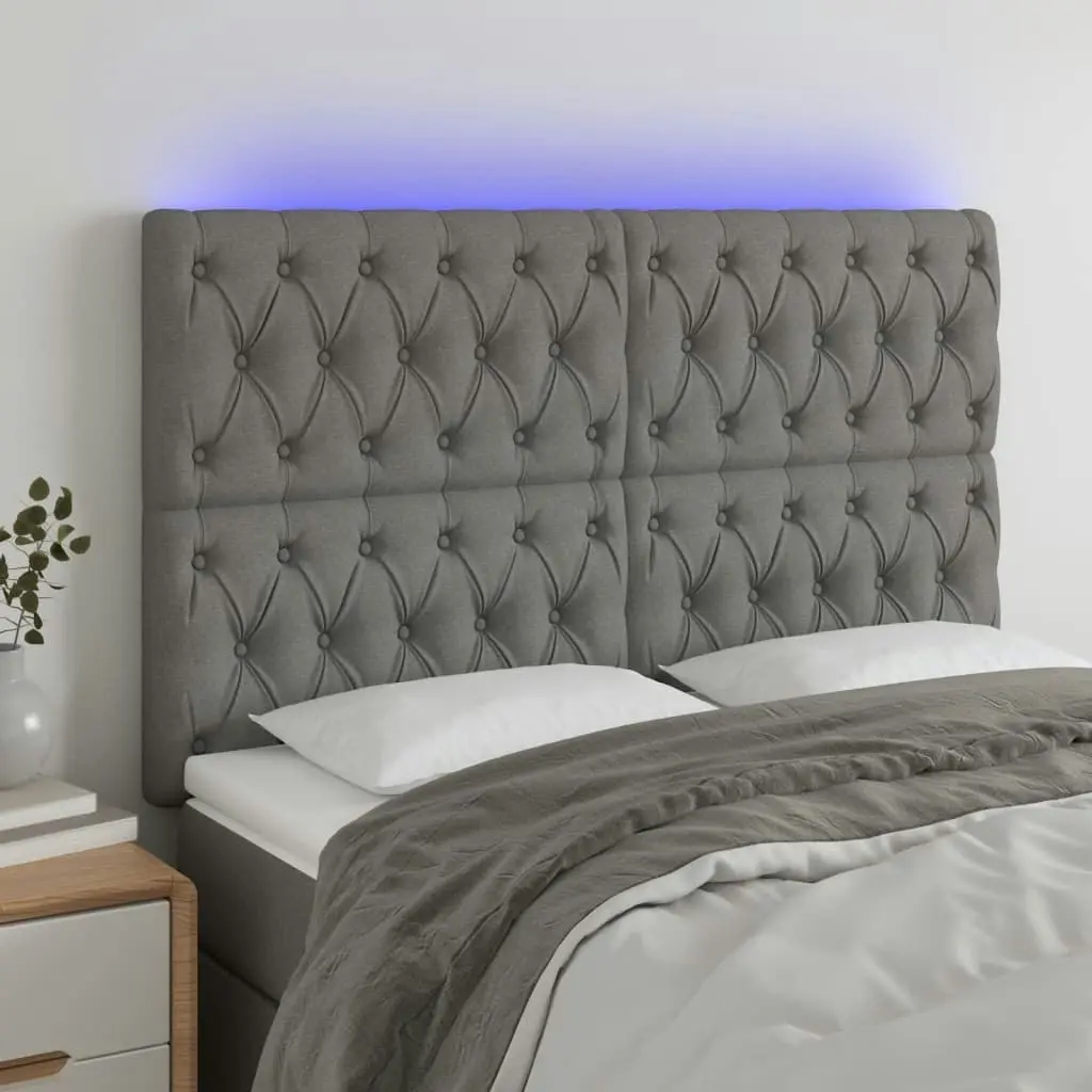 LED Headboard Dark Grey 160x7x118/128 cm Fabric 3122767