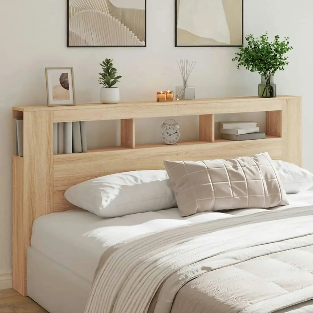 LED Headboard Sonoma Oak 200 cm Engineered Wood 837367