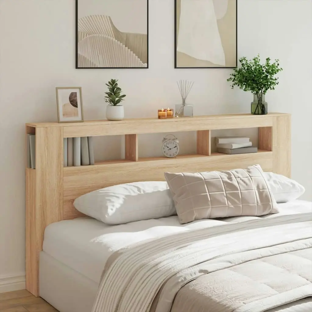 LED Headboard Sonoma Oak 200 cm Engineered Wood 837367