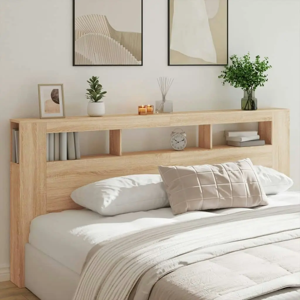 LED Headboard Sonoma Oak 220x18.5x103.5 cm Engineered Wood 837374