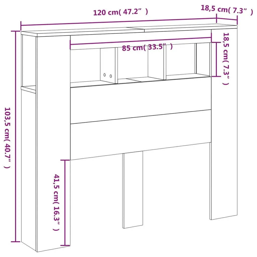 LED Headboard White 120x18.5x103.5 cm Engineered Wood 837337