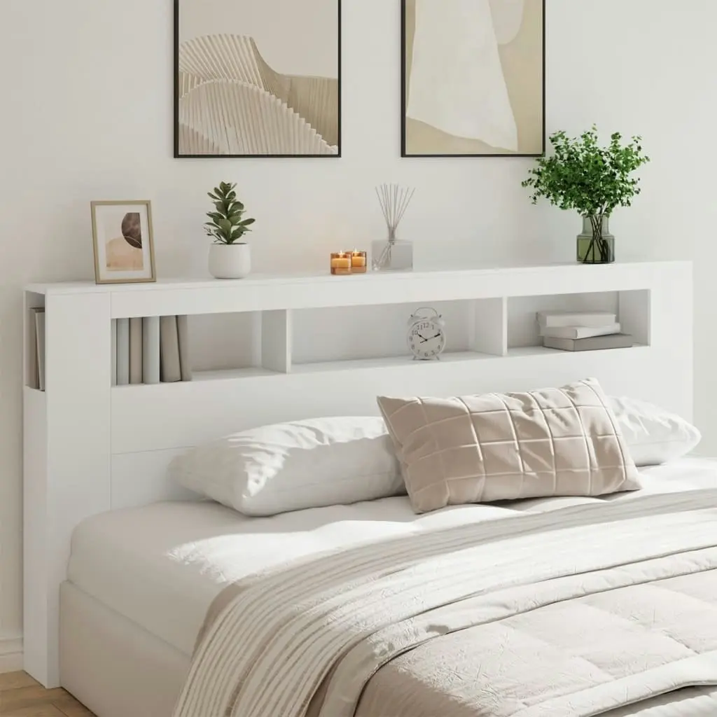 LED Headboard White 220x18.5x103.5 cm Engineered Wood 837372