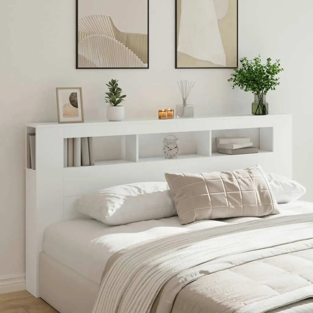 LED Headboard White 200 cm Engineered Wood 837365