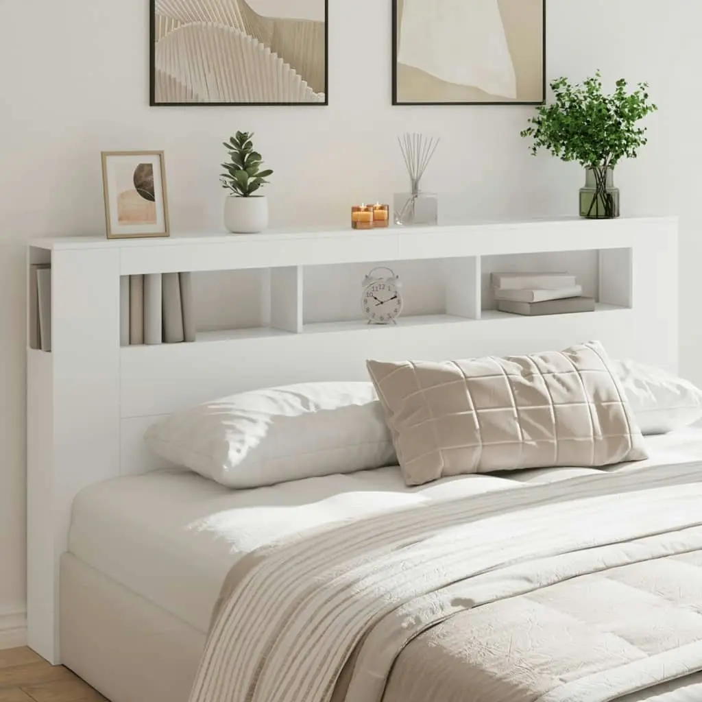 LED Headboard White 200 cm Engineered Wood 837365