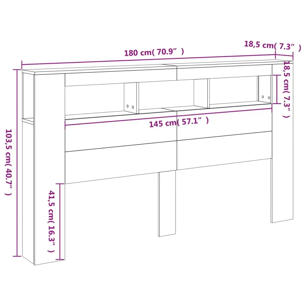 LED Headboard White 180x18.5x103.5 cm Engineered Wood 837358