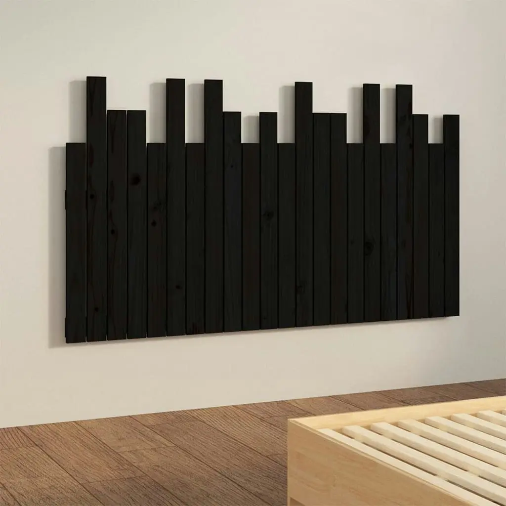 Wall Headboard Black 140x3x80 cm Solid Wood Pine 824822