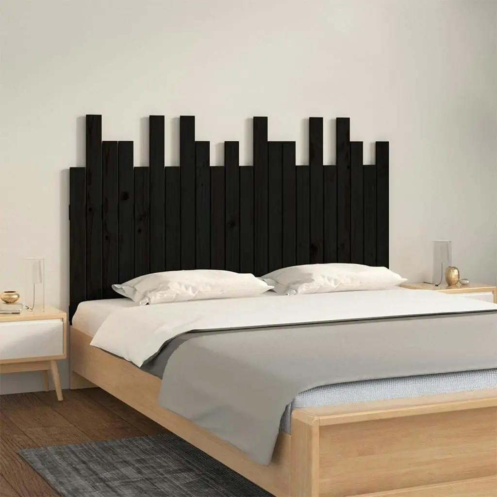 Wall Headboard Black 140x3x80 cm Solid Wood Pine 824822