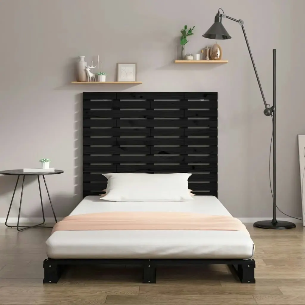 Wall Headboard Black 141x3x91.5 cm Solid Wood Pine 824712