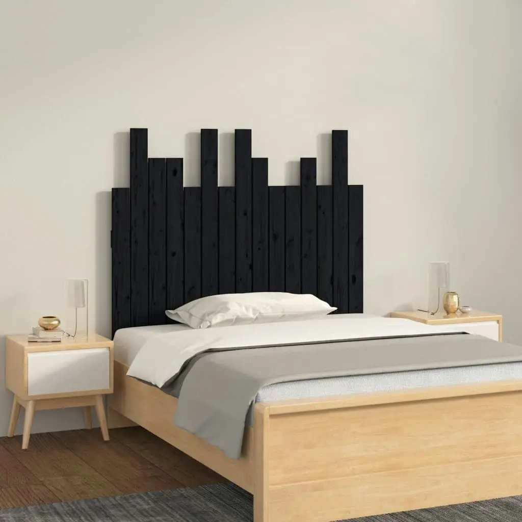 Wall Headboard Black 95.5x3x80 cm Solid Wood Pine 824787